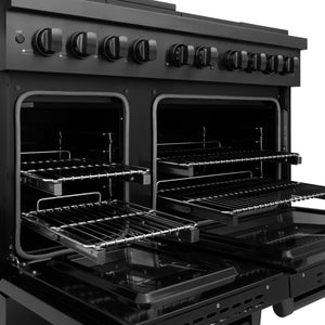 ZLINE - 48 in. 6.7 cu. ft. Paramount Double Oven Dual Fuel Range with 8 Burner Gas Cooktop in Black Stainless Steel (SDRB-48)