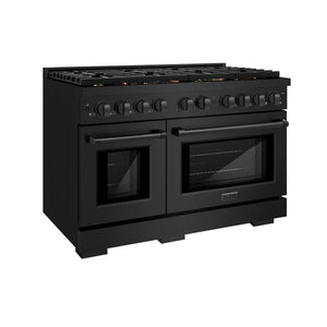 ZLINE - 48 in. 6.7 cu. ft. Paramount Double Oven Dual Fuel Range in Black Stainless Steel with 8 Brass Burners (SDRB-BR-48)