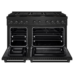 ZLINE - 48 in. 6.7 cu. ft. Paramount Double Oven Dual Fuel Range in Black Stainless Steel with 8 Brass Burners (SDRB-BR-48)