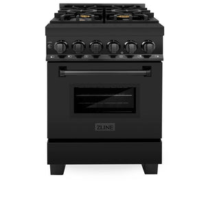 ZLINE - 24 in. 2.8 cu. ft. Legacy Dual Fuel Range with Gas Cooktop and Electric Convection Oven in Black Stainless Steel with 4 Brass Burners