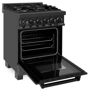 ZLINE - 24 in. 2.8 cu. ft. Legacy Dual Fuel Range with Gas Cooktop and Electric Convection Oven in Black Stainless Steel with 4 Brass Burners