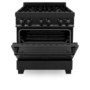 ZLINE - 30 in. 4.0 cu. ft. Legacy Dual Fuel Range with 4 Burner Gas Cooktop and Electric Convection Oven in Black Stainless Steel (RAB-30)