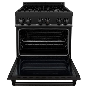 ZLINE - 30 in. 4.0 cu. ft. Legacy Dual Fuel Range with 4 Burner Gas Cooktop and Electric Convection Oven in Black Stainless Steel (RAB-30)