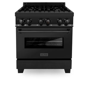 ZLINE - 30 in. 4.0 cu. ft. Legacy Dual Fuel Range with 4 Burner Gas Cooktop and Electric Convection Oven in Black Stainless Steel (RAB-30)