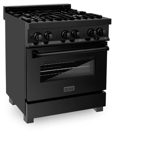 ZLINE - 30 in. 4.0 cu. ft. Legacy Dual Fuel Range with 4 Burner Gas Cooktop and Electric Convection Oven in Black Stainless Steel (RAB-30)