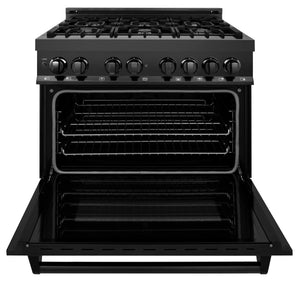 ZLINE - 36 in. 4.6 cu. ft. Legacy Dual Fuel Range with 6 Burner Gas Cooktop and Electric Convection Oven in Black Stainless Steel (RAB-36)