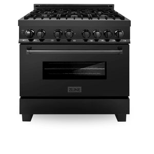 ZLINE - 36 in. 4.6 cu. ft. Legacy Dual Fuel Range with 6 Burner Gas Cooktop and Electric Convection Oven in Black Stainless Steel (RAB-36)