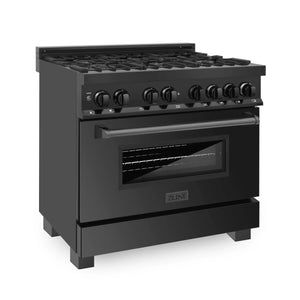 ZLINE - 36 in. 4.6 cu. ft. Legacy Dual Fuel Range with 6 Burner Gas Cooktop and Electric Convection Oven in Black Stainless Steel (RAB-36)