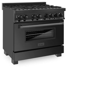 ZLINE - 36 in. 4.6 cu. ft. Legacy Dual Fuel Range with 6 Burner Gas Cooktop and Electric Convection Oven in Black Stainless Steel (RAB-36)