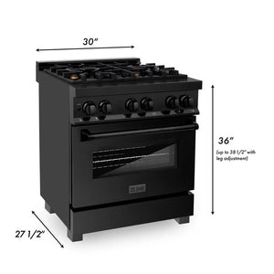 ZLINE - 30 in. 4.0 cu. ft. Legacy Dual Fuel Range with Gas Cooktop and Electric Convection Oven in Black Stainless Steel with 4 Brass Burners
