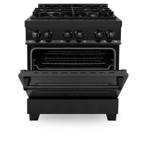ZLINE - 30 in. 4.0 cu. ft. Legacy Dual Fuel Range with Gas Cooktop and Electric Convection Oven in Black Stainless Steel with 4 Brass Burners