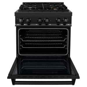 ZLINE - 30 in. 4.0 cu. ft. Legacy Dual Fuel Range with Gas Cooktop and Electric Convection Oven in Black Stainless Steel with 4 Brass Burners