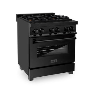 ZLINE - 30 in. 4.0 cu. ft. Legacy Dual Fuel Range with Gas Cooktop and Electric Convection Oven in Black Stainless Steel with 4 Brass Burners