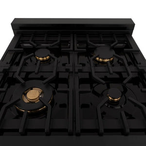 ZLINE - Autograph Edition 24 in. 2.8 cu. ft. Legacy Dual Fuel Range with 4 Burner Gas Cooktop and Electric Convection Oven in Black Stainless Steel and Polished Gold Accents