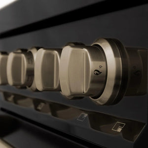 ZLINE - Autograph Edition 24 in. 2.8 cu. ft. Legacy Dual Fuel Range with 4 Burner Gas Cooktop and Electric Convection Oven in Black Stainless Steel and Champagne Bronze Accents