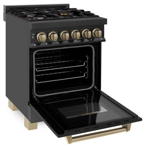 ZLINE - Autograph Edition 24 in. 2.8 cu. ft. Legacy Dual Fuel Range with 4 Burner Gas Cooktop and Electric Convection Oven in Black Stainless Steel and Champagne Bronze Accents