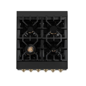 ZLINE - Autograph Edition 24 in. 2.8 cu. ft. Legacy Dual Fuel Range with 4 Burner Gas Cooktop and Electric Convection Oven in Black Stainless Steel and Champagne Bronze Accents