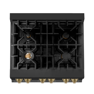 ZLINE - 30" Autograph Edition Kitchen Package with Black Stainless Steel Dual Fuel Range and Range Hood with Champagne Bronze Accents