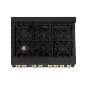 ZLINE - 36" Autograph Edition Kitchen Package with Black Stainless Steel Dual Fuel Range and Range Hood with Gold Accents (2AKP-RABRH36-G)