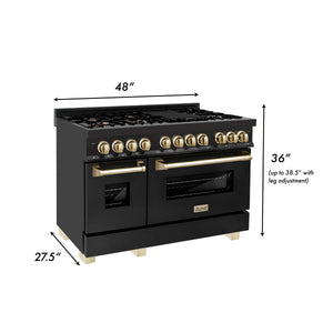 ZLINE - 48" Autograph Edition Kitchen Package with Black Stainless Steel Dual Fuel Range and Range Hood with Gold Accents (2AKP-RABRH48-G)