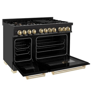 ZLINE - 48" Autograph Edition Kitchen Package with Black Stainless Steel Dual Fuel Range and Range Hood with Gold Accents (2AKP-RABRH48-G)