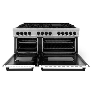 ZLINE - Autograph Edition 60 in. 7.4 cu. ft. Legacy Dual Fuel Range with 9 Burner Gas Cooktop and 2 Electric Convection Ovens in Stainless Steel with White Matte Doors and Matte Black Accents