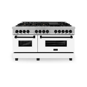 ZLINE - Autograph Edition 60 in. 7.4 cu. ft. Legacy Dual Fuel Range with 9 Burner Gas Cooktop and 2 Electric Convection Ovens in Stainless Steel with White Matte Doors and Matte Black Accents