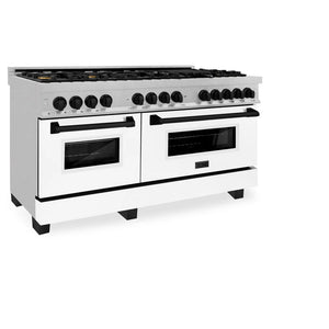 ZLINE - Autograph Edition 60 in. 7.4 cu. ft. Legacy Dual Fuel Range with 9 Burner Gas Cooktop and 2 Electric Convection Ovens in Stainless Steel with White Matte Doors and Matte Black Accents