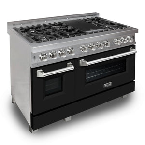 ZLINE - 48 in. 6.0 cu. ft. Legacy Dual Fuel Range with 7 Burner Gas Cooktop and 2 Electric Ovens in Satin Stainless Steel and Black Matte Doors (RAS-BLM-48)