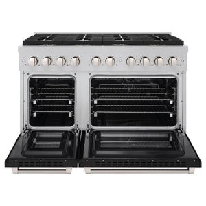 ZLINE - 48 in. 6.7 cu. ft. Paramount Double Oven Dual Fuel Range with 8 Burner Gas Cooktop in Satin Stainless Steel with Black Matte Doors
