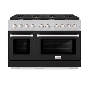 ZLINE - 48 in. 6.7 cu. ft. Paramount Double Oven Dual Fuel Range with 8 Burner Gas Cooktop in Satin Stainless Steel with Black Matte Doors