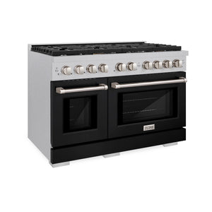 ZLINE - 48 in. 6.7 cu. ft. Paramount Double Oven Dual Fuel Range with 8 Burner Gas Cooktop in Satin Stainless Steel with Black Matte Doors