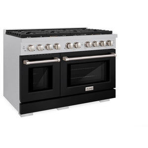 ZLINE - 48 in. 6.7 cu. ft. Paramount Double Oven Dual Fuel Range with 8 Burner Gas Cooktop in Satin Stainless Steel with Black Matte Doors