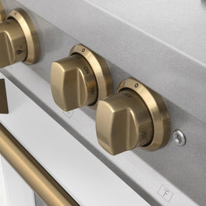 ZLINE - Autograph Edition 36 in. 4.6 cu. ft. Legacy Dual Fuel Range with 6 Burner Gas Cooktop and Electric Convection Oven in Satin Stainless Steel with White Matte Door and Champagne Bronze Accents