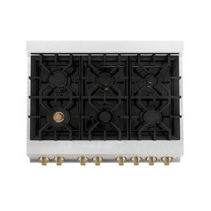 ZLINE - Autograph Edition 36 in. 4.6 cu. ft. Legacy Dual Fuel Range with 6 Burner Gas Cooktop and Electric Convection Oven in Satin Stainless Steel with White Matte Door and Champagne Bronze Accents