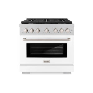 ZLINE - 36 in. 5.2 cu. ft. Paramount Dual Fuel Range with 6 Burner Gas Cooktop and Electric Convection Oven in Satin Stainless Steel with White Matte Door