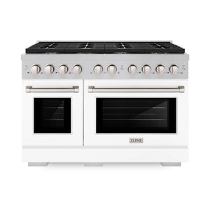 ZLINE - 48 in. 6.7 cu. ft. Paramount Double Oven Dual Fuel Range with 8 Burner Gas Cooktop in Satin Stainless Steel with White Matte Doors