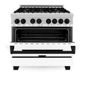 ZLINE - Autograph Edition 36 in. 4.6 cu. ft. Legacy Dual Fuel Range with 6 Burner Gas Cooktop and Electric Convection Oven in Stainless Steel with White Matte Door and Matte Black Accents