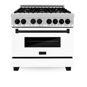 ZLINE - Autograph Edition 36 in. 4.6 cu. ft. Legacy Dual Fuel Range with 6 Burner Gas Cooktop and Electric Convection Oven in Stainless Steel with White Matte Door and Matte Black Accents