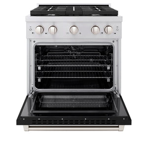 ZLINE - 30 in. 4.2 cu. ft. Paramount Dual Fuel Range with 4 Burner Gas Cooktop and Electric Convection Oven in Stainless Steel with Black Matte Door
