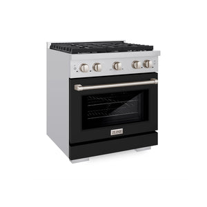 ZLINE - 30 in. 4.2 cu. ft. Paramount Dual Fuel Range with 4 Burner Gas Cooktop and Electric Convection Oven in Stainless Steel with Black Matte Door