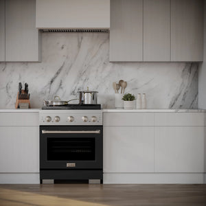 ZLINE - 30 in. 4.2 cu. ft. Paramount Dual Fuel Range with 4 Burner Gas Cooktop and Electric Convection Oven in Stainless Steel with Black Matte Door