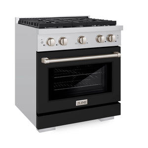 ZLINE - 30 in. 4.2 cu. ft. Paramount Dual Fuel Range with 4 Burner Gas Cooktop and Electric Convection Oven in Stainless Steel with Black Matte Door