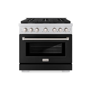 ZLINE - 36 in. 5.2 cu. ft. Paramount Dual Fuel Range with 6 Burner Gas Cooktop and Electric Convection Oven in Stainless Steel with Black Matte Door