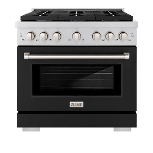 ZLINE - 36 in. 5.2 cu. ft. Paramount Dual Fuel Range with 6 Burner Gas Cooktop and Electric Convection Oven in Stainless Steel with Black Matte Door