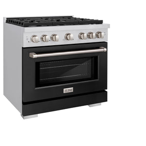 ZLINE - 36 in. 5.2 cu. ft. Paramount Dual Fuel Range with 6 Burner Gas Cooktop and Electric Convection Oven in Stainless Steel with Black Matte Door
