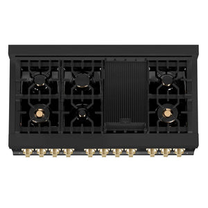 ZLINE - 48" Autograph Edition Kitchen Package with Black Stainless Steel Dual Fuel Range and Range Hood with Gold Accents (2AKP-RABRH48-G)