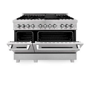 ZLINE - 48 in. Kitchen Package with Satin Stainless Steel Dual Fuel Range and Convertible Vent Range Hood