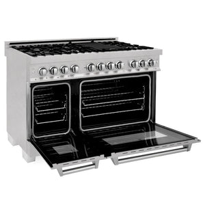 ZLINE - 48 in. Kitchen Package with Satin Stainless Steel Dual Fuel Range and Convertible Vent Range Hood