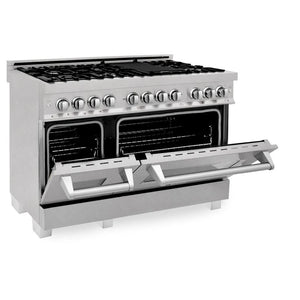 ZLINE - 48 in. Kitchen Package with Satin Stainless Steel Dual Fuel Range and Convertible Vent Range Hood